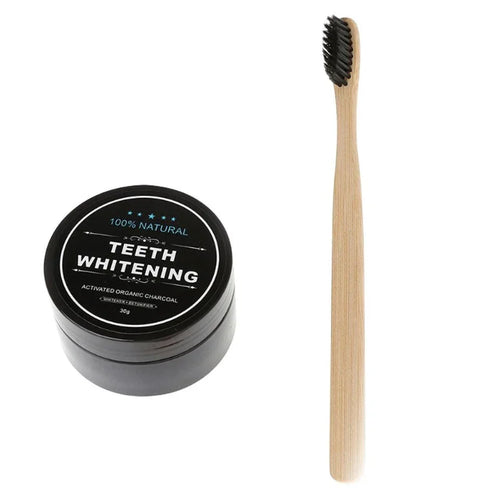 Natural Teeth Whitening Powder and Bamboo Toothbrush Activated Charcoal